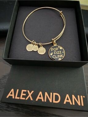 Alex and Ani Gold and Black Celebratory Charm Bangle